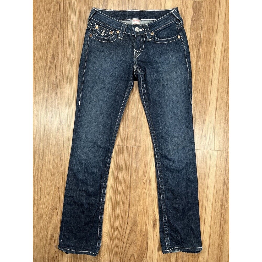 True Religion Straight Rain Stitch Back Pockets Womens Jeans Size 25